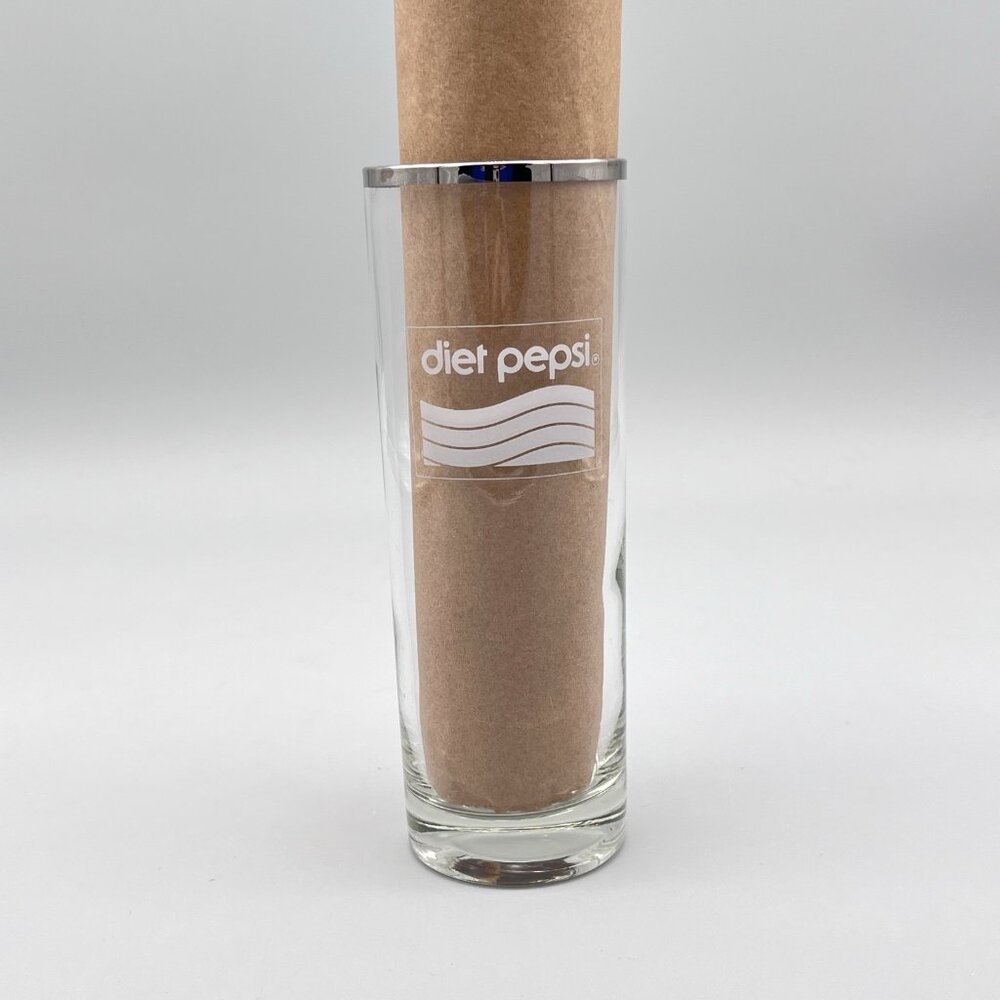 Vintage Diet Pepsi Retro Wave Logo 6.75" Tall Silver Rim Drinking Glass Tumbler